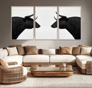 Spanish Bull Art - Framed Black and White Bull Canvas Print
