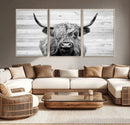 Scottish Highland Cow Cattle Art Print on Wood Background by MyGreatCanvas | Canvas Wall Art Prints | Photo Prints & Wall Decor