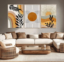 Modern Boho Sun and Leaf Abstract Art – 3-Panel Giclée