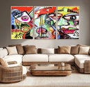 Picasso Style Art Abstract Canvas Wall Art Print , Colorful