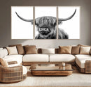 Grayscale Scottish Highland Cow Cattle Art Print Farmhouse by MyGreatCanvas | Canvas Wall Art Prints | Photo Prints & Wall Decor
