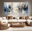 Modern Abstract Canvas Wall Art in Blue and Gold Tones |
