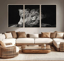 Lion Couple Wall Art Canvas Print – Elegant Black and White