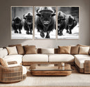American Bison Art | Buffalo Herd Wall Art Canvas Print, BW