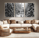 Winter Ski Lift Black and White Canvas Wall Art – Alpine