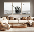 Highland Cow Canvas Wall Art – Majestic Beauty in Black and