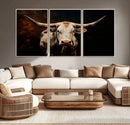 Texas Longhorn Wall Art | 3-Panel Large Texas Longhorn