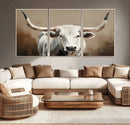 White Longhorn Bull Wall Art Canvas Print – Framed and Ready