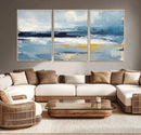 Abstract Ocean Canvas Wall Art - Coastal Blue and Gold