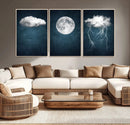 3 Piece Indigo Cloud Wall Art, Thunderstorm Moon Cloud by MyGreatCanvas | Canvas Wall Art Prints | Photo Prints & Wall Decor