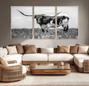Texas Black White Highland Longhorn Cow Wall Art Canvas by MyGreatCanvas | Canvas Wall Art Prints | Photo Prints & Wall Decor