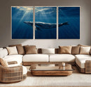 Whale under Ocean Wall Art Canvas Print