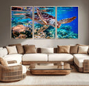 Underwater Coral Reef Sea Turtle Wall Art Canvas Print,
