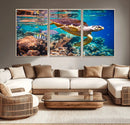 Sea Turtle Wall Art Canvas Print – Vibrant Ocean Coral Reef