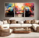Weightlifting Barbell Art Triptych, Bold Abstract Fitness