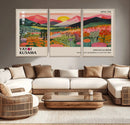 Yayoi Kusama Landscape Canvas Print, Vibrant Floral Mountain Art Print, Framed Botanical Wall Art -