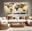 World Map Wall Art – Antique Style Blue and Brown Map Canvas by MyGreatCanvas | Canvas Wall Art Prints | Photo Prints & Wall Decor