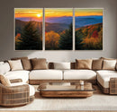 Golden Sunset Over Mountain Forest Canvas Wall Art Print -