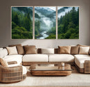 Mountain Forest River Canvas Wall Art Print - Serene Nature