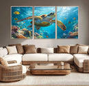 Sea Turtle Underwater Canvas Wall Art Print - Vibrant Ocean