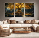 Golden Tree of Life Canvas Wall Art Print - Majestic Glowing