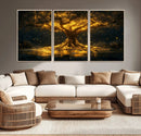 Golden Tree of Life Canvas Wall Art Print - Majestic Glowing