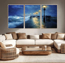 Abstract Stormy Ocean Pier Canvas Wall Art Print | Stormy