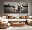 Texas Longhorn Cow Canvas Wall Art Print - Large Rustic