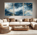 Large Abstract Print - Luxe Blue and Gold Abstract Canvas