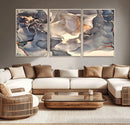 Abstract Blue and Gold Wall Art - Fluid Ink Artwork - Modern