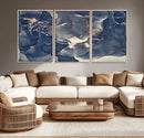 Large Abstract Blue and Gold Canvas Wall Art Fluid Ink