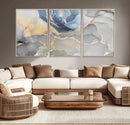 Large Abstract Blue and Gold Canvas Wall Art | Fluid Ink