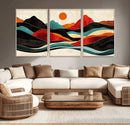 Western Wall Decor - Large Triptych Mountain Canvas - Boho