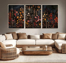 Dark Floral Canvas Wall Art - Moody Botanical Flower Print -