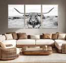 Highland Cow Wall Art Canvas Print – Black and White Western