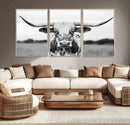 Highland Cow Wall Art Canvas Print – Black and White Western