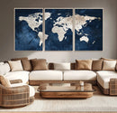 Vintage World Map Canvas Wall Art - Framed Map Print for