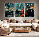 Urban Night Jazz Wall Art Canvas Print – Moody Rain-Soaked