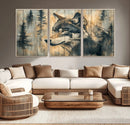 Wood Style Rustic Wolf Wall Art Canvas Print, Vintage