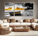 Yellow Rowboat Wall Art – Framed Tropical Shoreline Canvas by MyGreatCanvas | Canvas Wall Art Prints | Photo Prints & Wall Decor