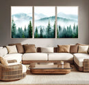 Pine Forest Wall Art Canvas Print – Misty Mountains Foggy