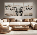 Texas Longhorn Wall Art Canvas Print – Framed Speckled Bull