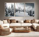 Snowy Pines Wall Art Canvas Print – Framed Ski Lift Winter