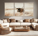 Texas Longhorn Wall Art Canvas Print – Framed Brown Horned