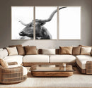 Longhorn Wall Art Canvas Print – Framed Monochrome Ranch Cow