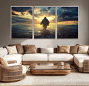 Jesus Walks Wall Art Canvas Print Framed Divine Sunset Art