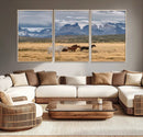 Grand Teton Park Wild Horses Wall Art Canvas Print – Framed
