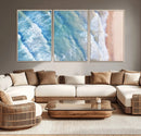 Aerial Ocean View Wall Art Canvas Print – Framed Soft Blue