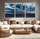 Black Beach Wall Art Canvas Print – Framed Aerial Ocean View