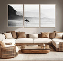 Surfer Beach Wall Art – Framed Black White Ocean Canvas by MyGreatCanvas | Canvas Wall Art Prints | Photo Prints & Wall Decor